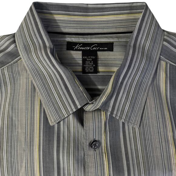 Kenneth Cole New York Collared Dress Shirt Blue Gray Stripes XXL - Picture 2 of 5